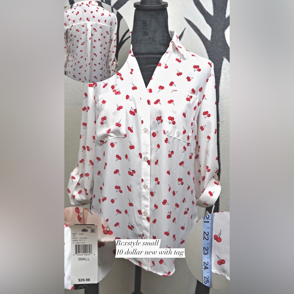 Cherry dress shirt for women ,small, 100% polyester